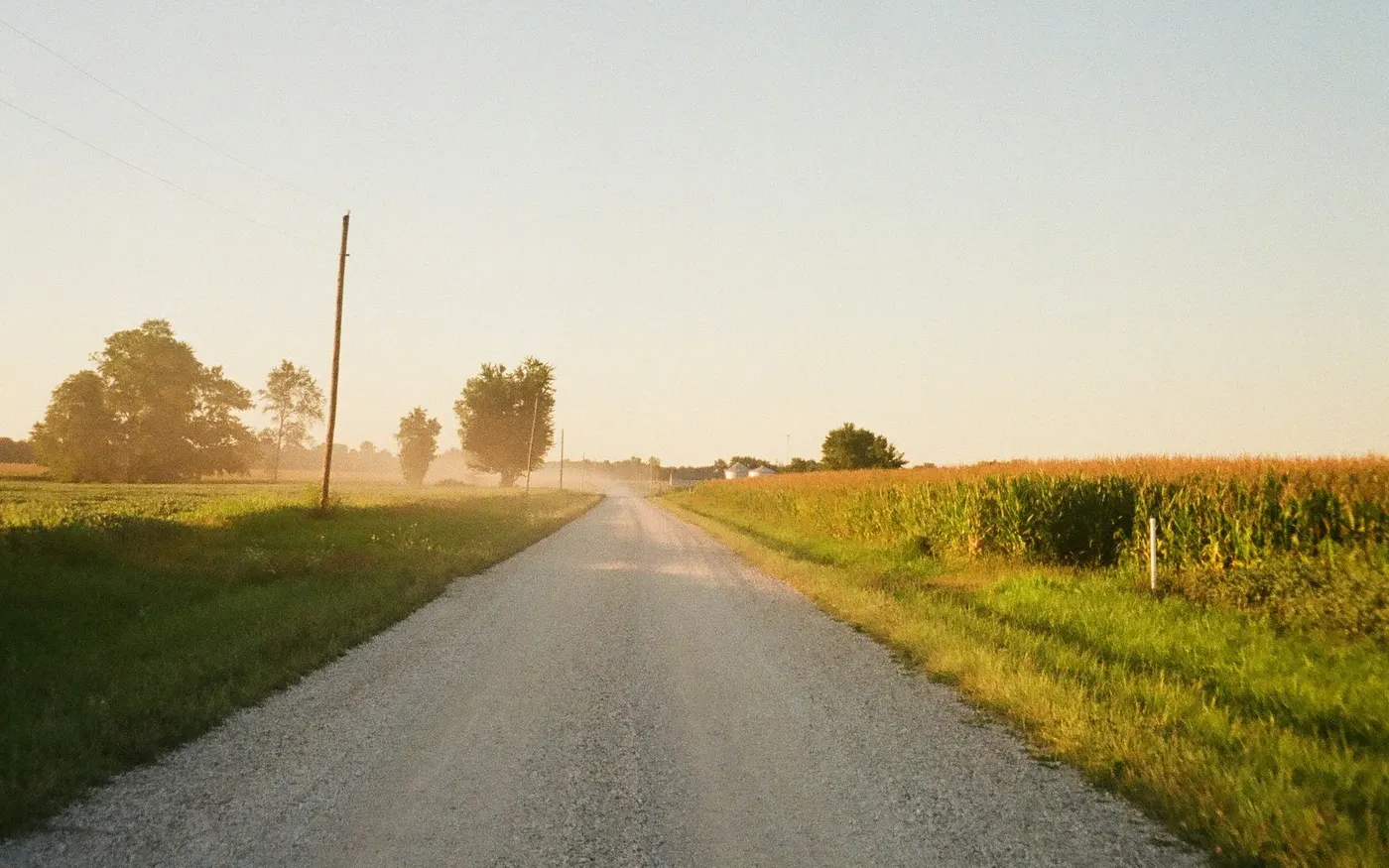 Route de campagne au petit matin, trajet vers l'institut